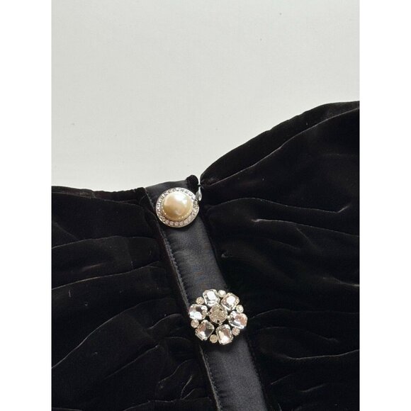 VERONICA BEARD Palo Black Silk Velvet Rhinestone Strapless Draped Dress, Size L - Picture 10 of 16